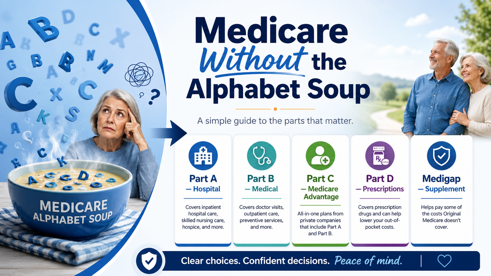 Medicare Without the Alphabet Soup: Part A, Part B, Part C, Part D, and Medigap explained clearly