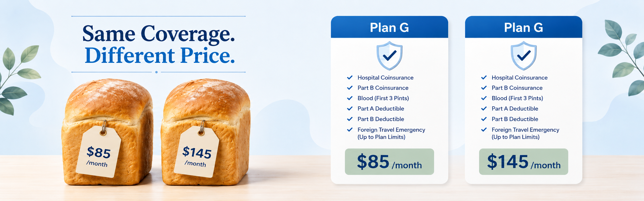Comparing Medicare Supplement Plan G prices across companies, like comparing the price of the same loaf of bread at different stores