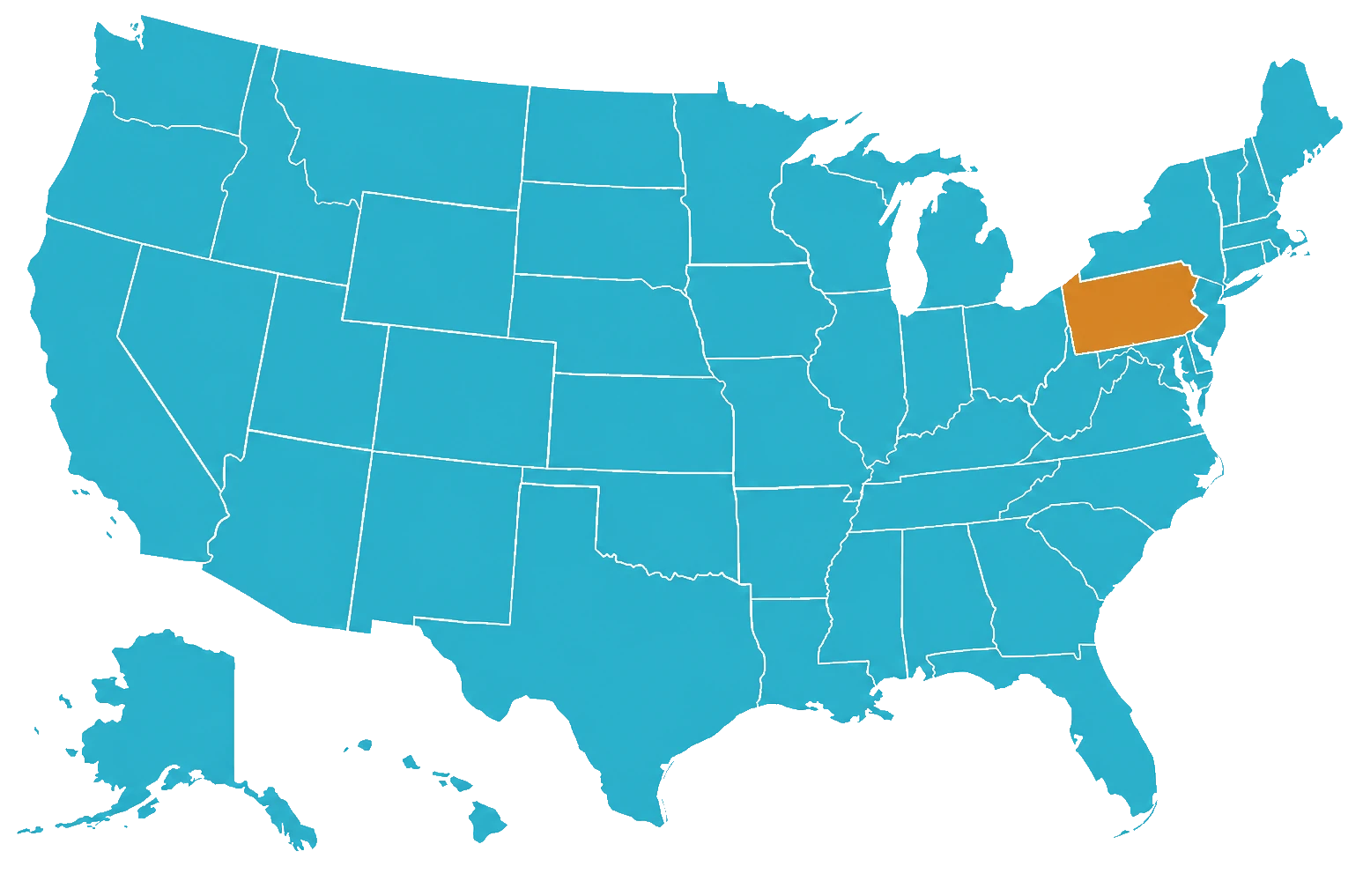 Map of the United States with Pennsylvania highlighted