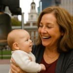 Happy grandmother enjoying time with her grandchild in Philadelphia Smiling woman in her 60s holding a baby in Philadelphia