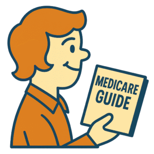 Medicare_guide.png 1970s-style cartoon character holding a Medicare Guide booklet, facing right
