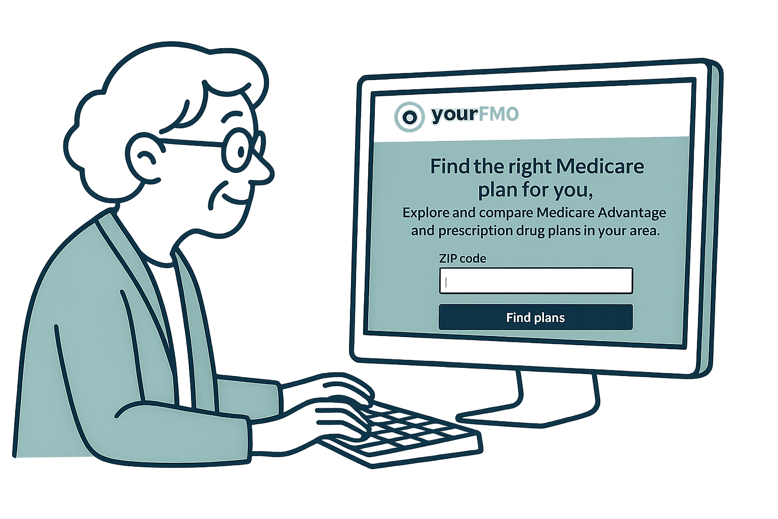 Compare Medicare Plans After You Move – Use Our Free Plan Finder Senior using a computer to compare Medicare plans after moving, with the Lehigh Partners plan finder tool on screen.